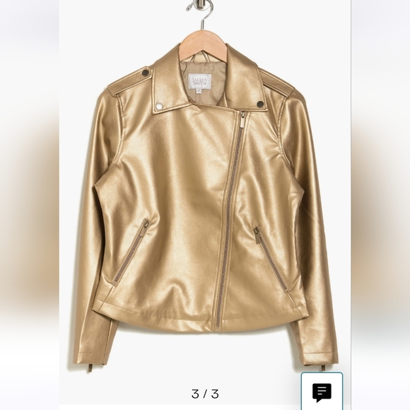 Jaclyn Smith Moto Jacket WOMEN LARGE gold Faux Leather spread collar - Picture 2 of 8